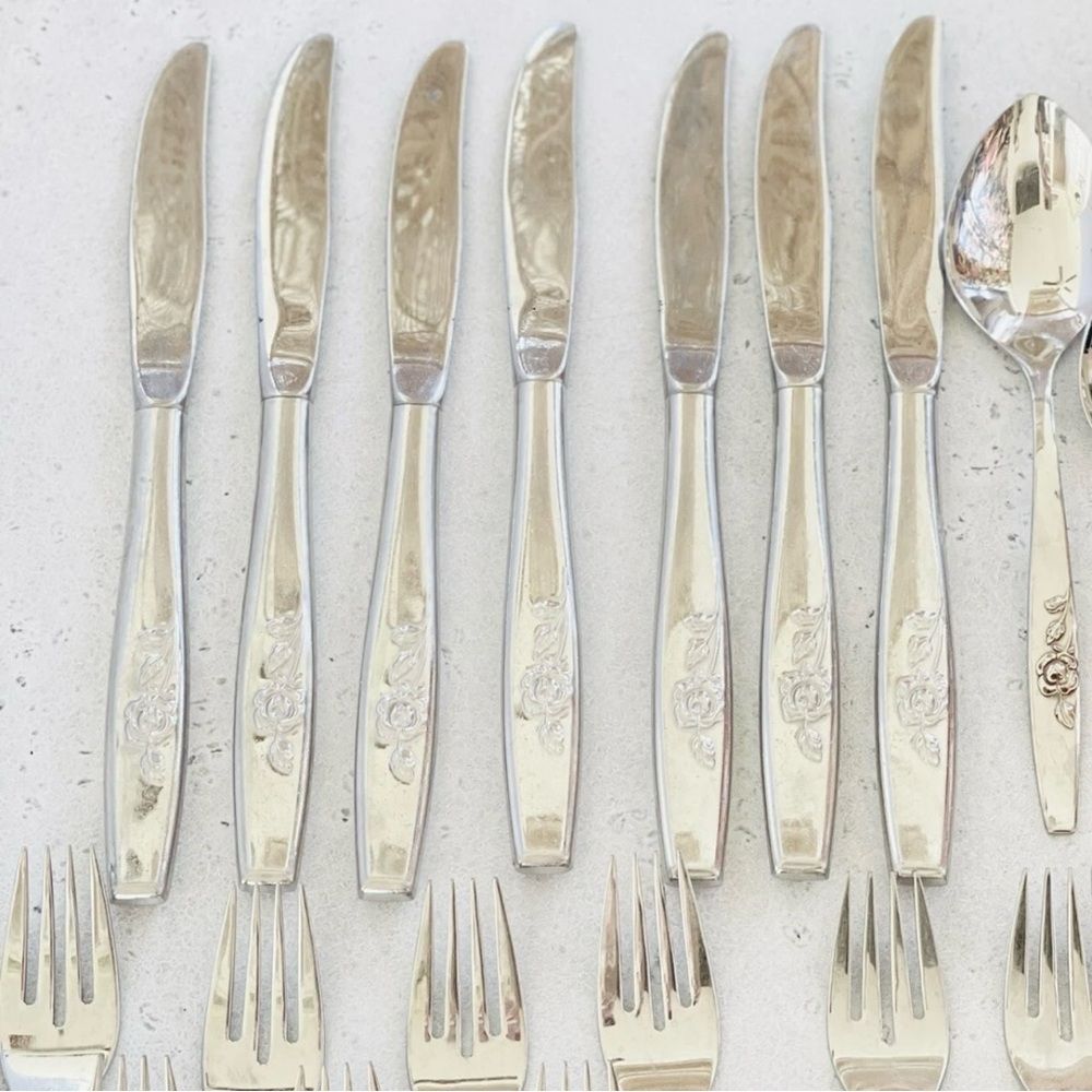 37 Pc. Oneida SSS stainless flatware OUR ROSE Lot Forks Knives Spoons - Picture 6 of 7